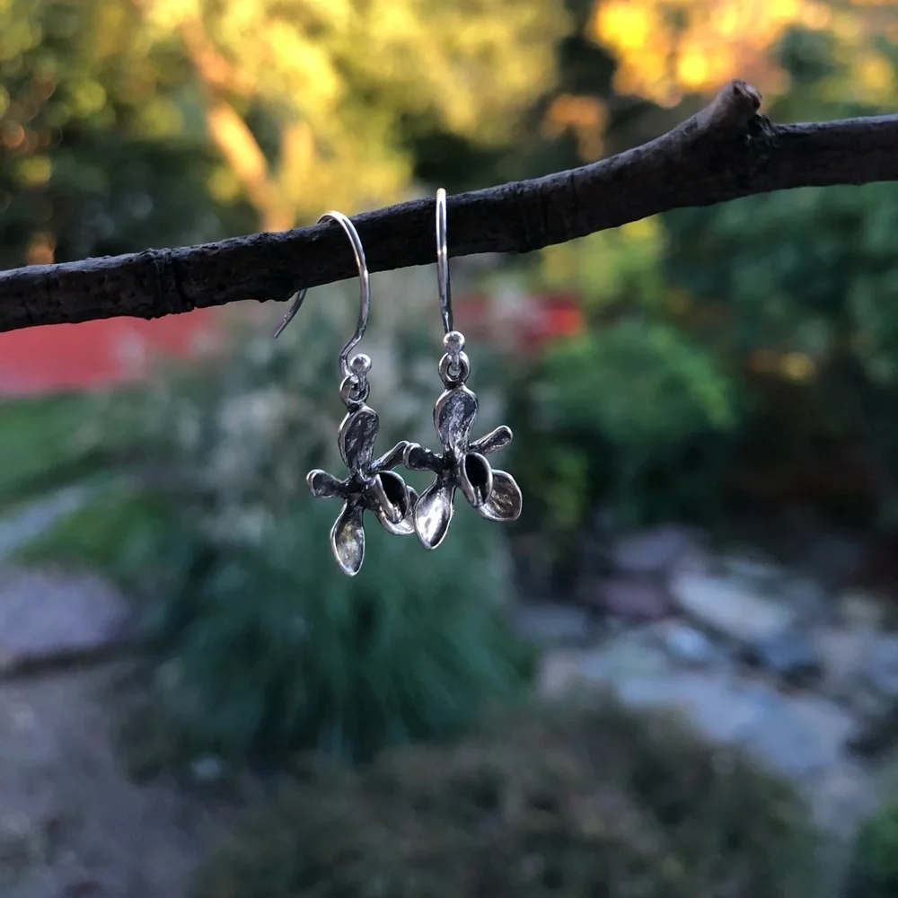 NEW STERLING SILVER ORCHID EARRINGS